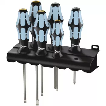 Wera 3334/3355/6 Screwdriver Set. Stainless Steel + Rack