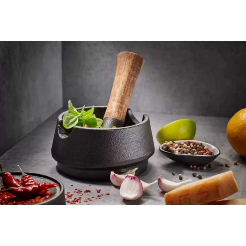 Cast iron mortar GEFU X-PLOSION G-34652, heavy-duty grinding bowl for spices and herbs