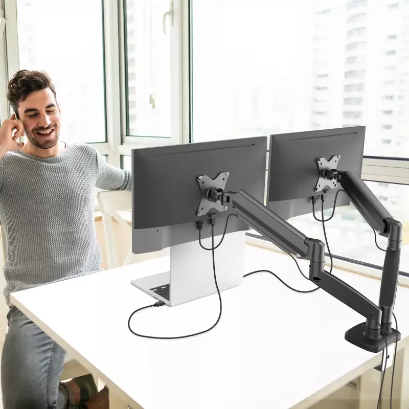 j5create JTSA102 Ergonomic Dual Monitor Mount Black Clamp/Grommet 16 kg