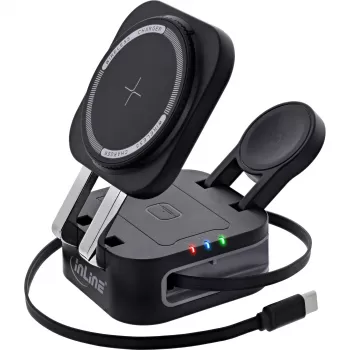 Indoor wireless charger InLine 33392T for headphones, headsets, smartphones and smartwatches — USB power 9/12 V, Black