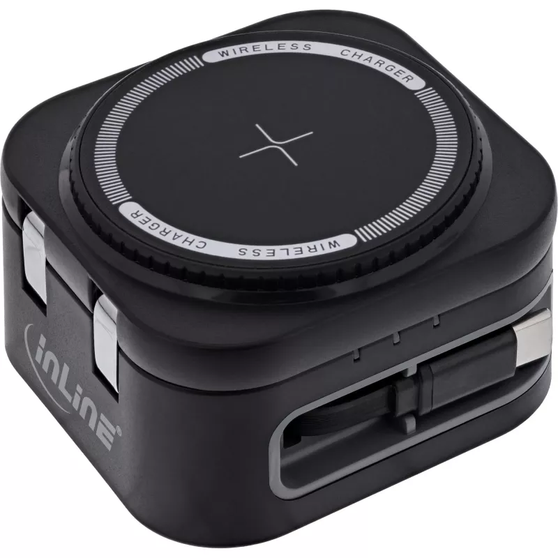 Indoor wireless charger InLine 33392T for headphones, headsets, smartphones and smartwatches — USB power 9/12 V, Black