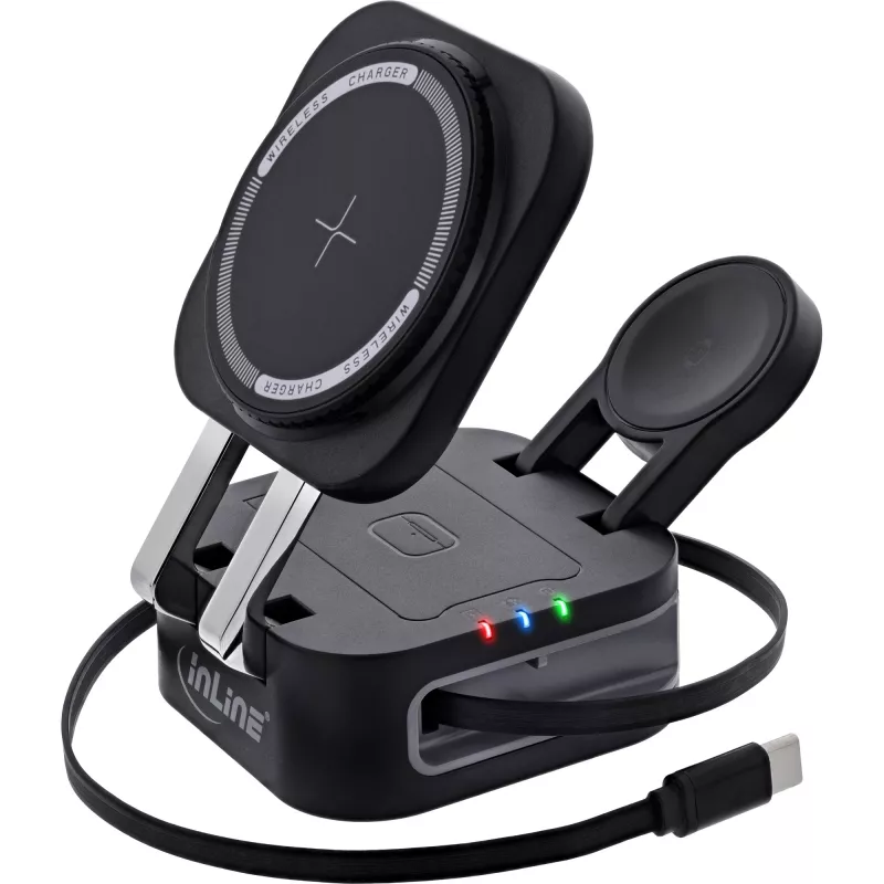 Indoor wireless charger InLine 33392T for headphones, headsets, smartphones and smartwatches — USB power 9/12 V, Black