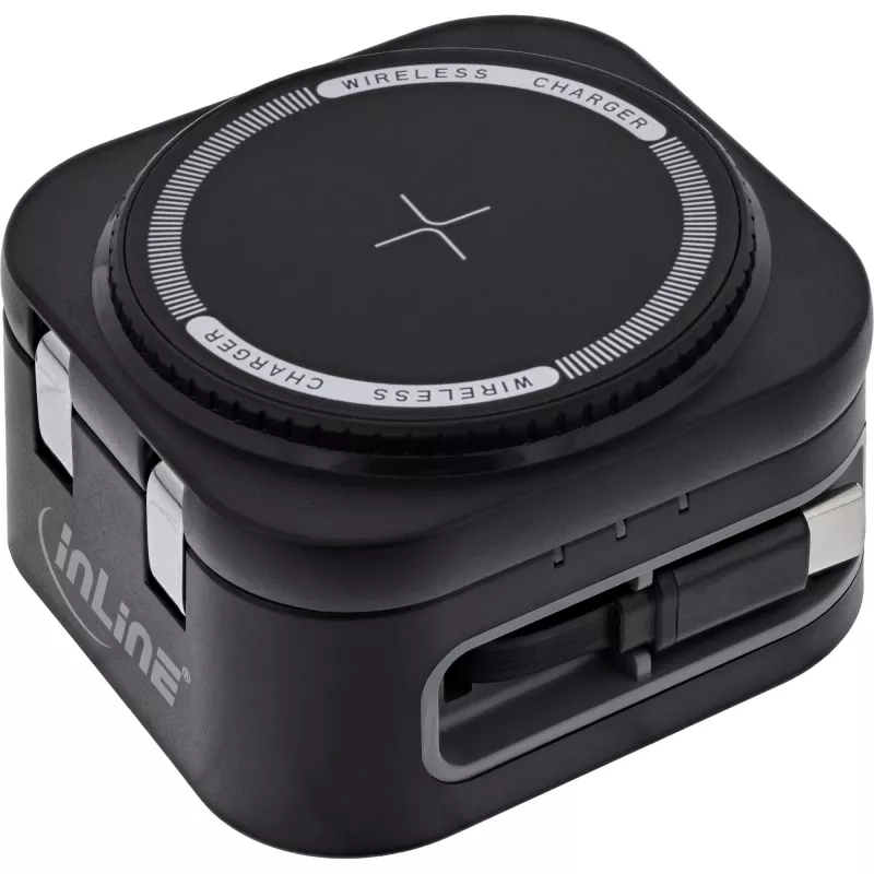 Indoor wireless charger InLine 33392T for headphones, headsets, smartphones and smartwatches — USB power 9/12 V, Black