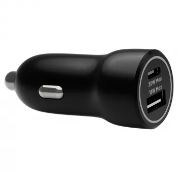 Car Charger d bramante re-charge — USB-C 30W + USB-A 18W, 12–24V, Black