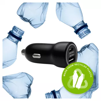 Car Charger d bramante re-charge — USB-C 30W + USB-A 18W, 12–24V, Black