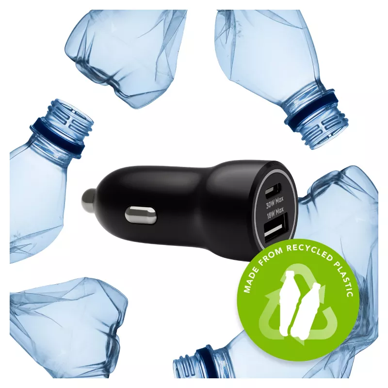 Car Charger d bramante re-charge — USB-C 30W + USB-A 18W, 12–24V, Black