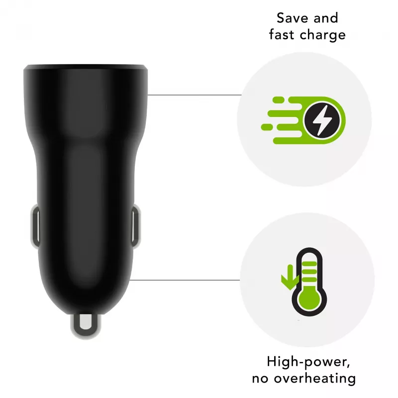 Car Charger d bramante re-charge — USB-C 30W + USB-A 18W, 12–24V, Black