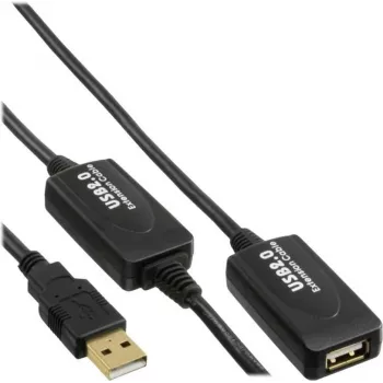 USB extension cable InLine 5771000120 — 20 m, USB A male to USB A female, black