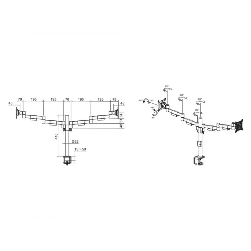 Multibrackets M VESA Deskmount Officeline Dual Black Clamp/Bolt-through 16kg 15-30in