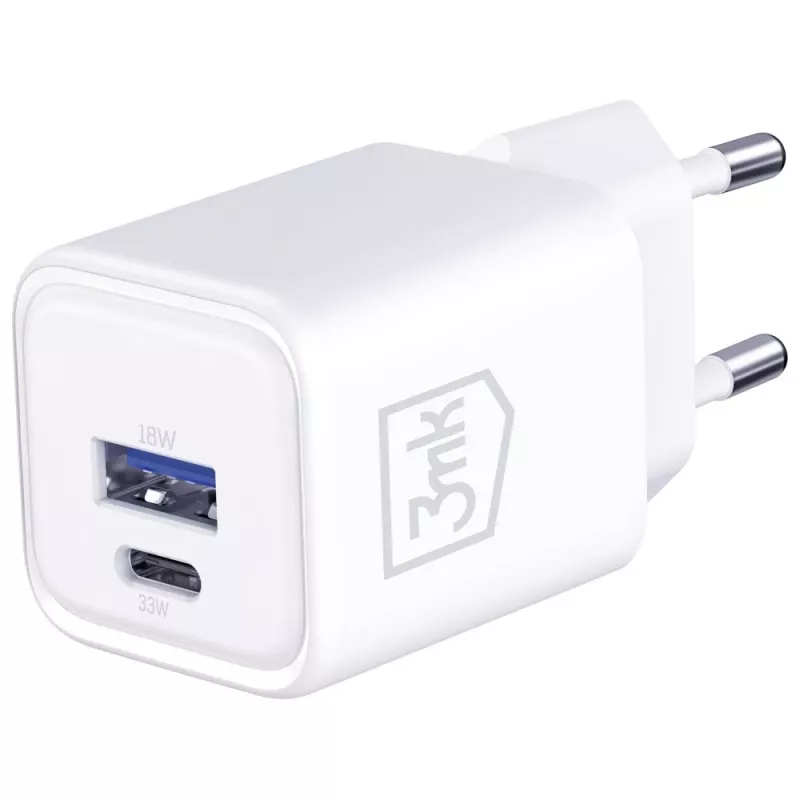 Wall charger 3MK Hyper Charger PD 33W GaN QC4+ white — USB‑C PD 33W, GaN, Quick Charge 4+