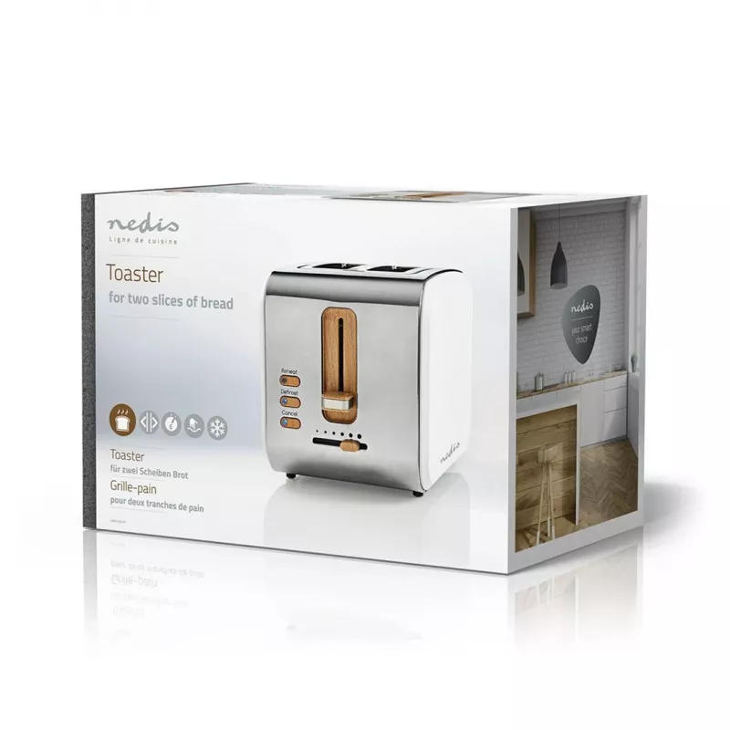 Toaster Nedis KABT510EWT — 2-slice stainless steel housing, 900 W, white