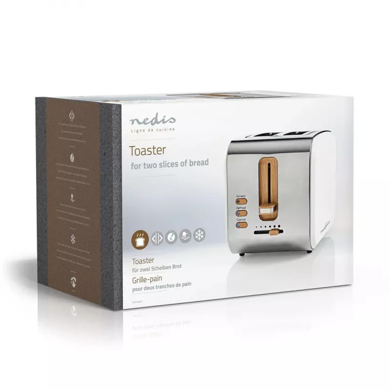 Toaster Nedis KABT510EWT — 2-slice stainless steel housing, 900 W, white