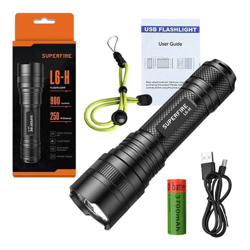 Flashlight Superfire L6-H — handheld LED torch 900 lm, 15W
