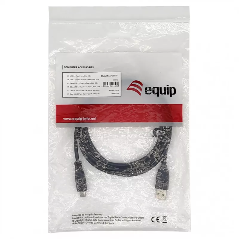 EQUIP USB 2.0 Cable C to A M/M, 0.3 m, USB 2.0 480 Mbps, Nickel-plated Contacts, Black