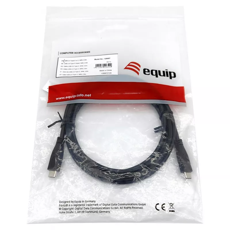 Cable USB-C to USB-C 2.0 EQUIP 128833, 0.5 m, PD 60W, 0.48 Gbit/s, nickel-plated contacts, black
