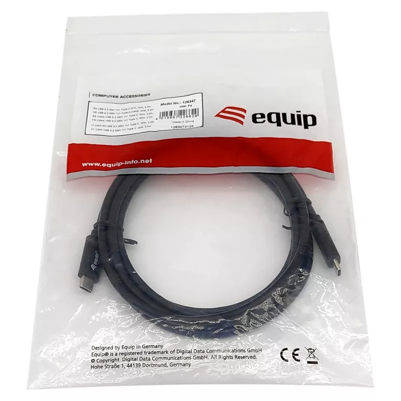 USB-C to USB-C cable EQUIP 128348, USB 3.2 Gen 1 (5 Gbps), PD 60W, 0.5 m, black