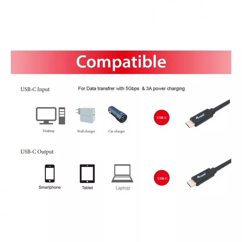 USB-C to USB-C cable EQUIP 128348, USB 3.2 Gen 1 (5 Gbps), PD 60W, 0.5 m, black