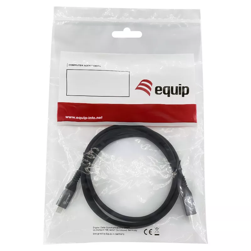 USB4 Gen3x2 C–C Cable EQUIP 128380, 0.5 m, PD 3.1 240W, 40 Gbps, 8K/60Hz, Black
