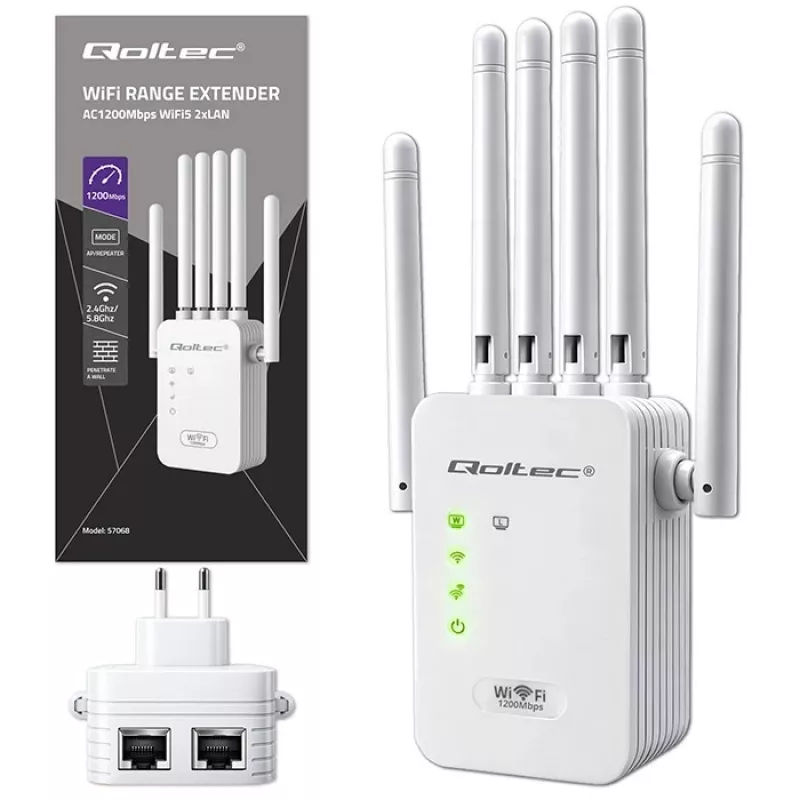 Wi‑Fi Signal Booster QOLTEC AC1200 – QOLTEC AC1200 dual‑band signal amplifier