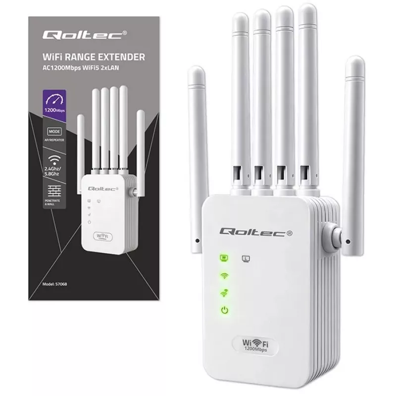 Wi‑Fi Signal Booster QOLTEC AC1200 – QOLTEC AC1200 dual‑band signal amplifier