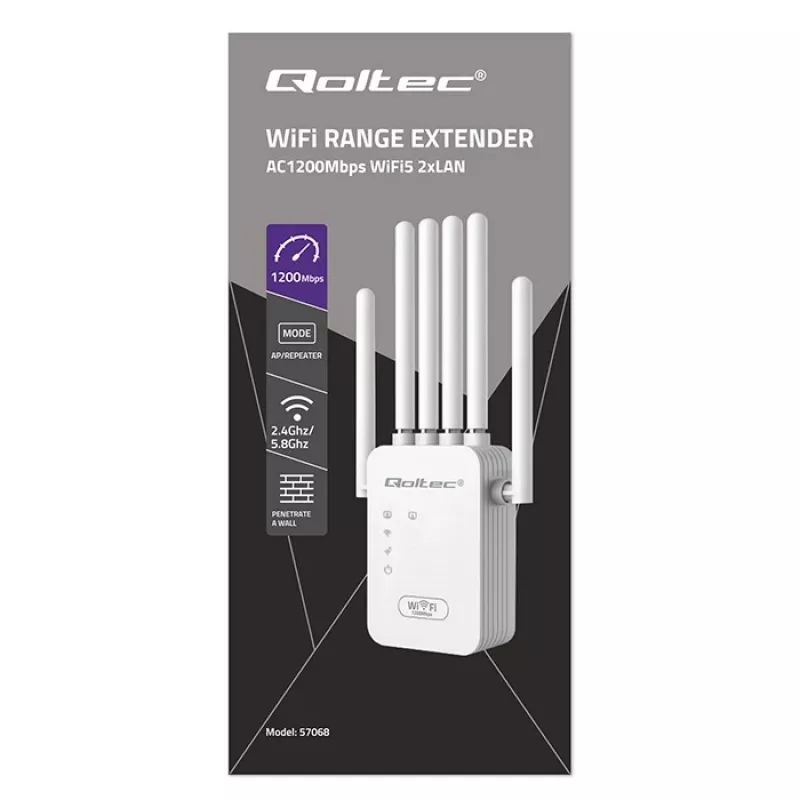 Wi‑Fi Signal Booster QOLTEC AC1200 – QOLTEC AC1200 dual‑band signal amplifier