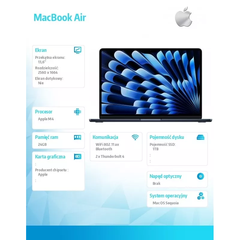 Laptop Apple Macbook Air M4 13.6 inch 24GB 1TB Mac OS