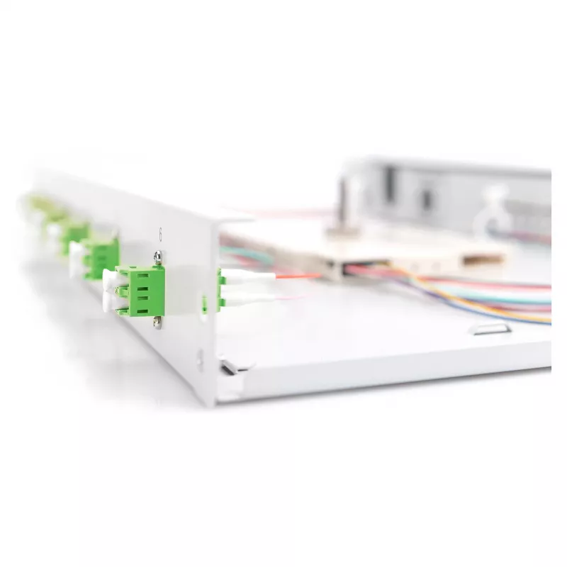 Fiber optic splice box DIGITUS DN-96330/9APC 1U, equipped with 6x LC-APC DX, OS2, polymer/steel, light grey