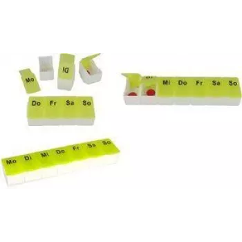 Pill Organizer Box 7-Day, first aid only, plastic white/green with 7 removable compartments, BPA-free