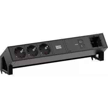 Power module Bachmann DESK2 with 3x Schuko (CEE 7/3), 1x USB-C 100W and 1x cable-mounted connector, RAL9005