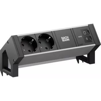 Bachmann DESK2 ALU Black Desk Connection Strip 2x CEE7/3 1x USB-C/C 45W black RAL9005