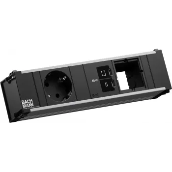 Power strip Bachmann CONI with 1x CEE 7/3 socket, 1x USB-C PD 45W, 1x mains connector, 0.2 m cable