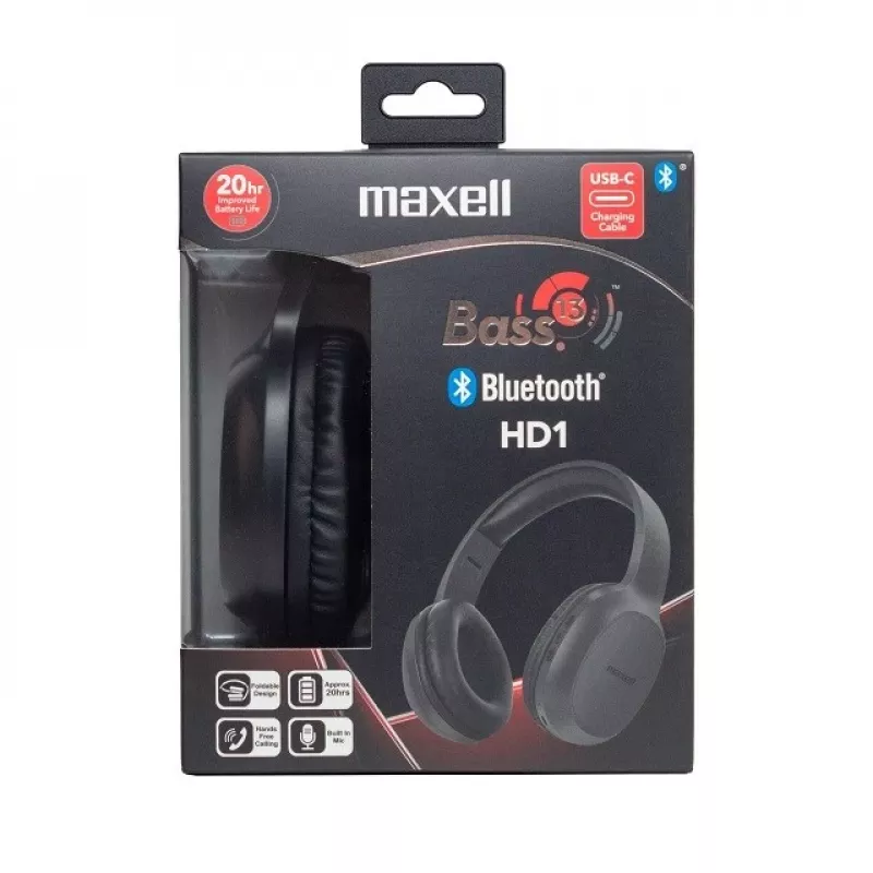 MAXELL HD1 BASS Bluetooth headphones with USB-C charging, bass-focused sound, wireless over-ear design