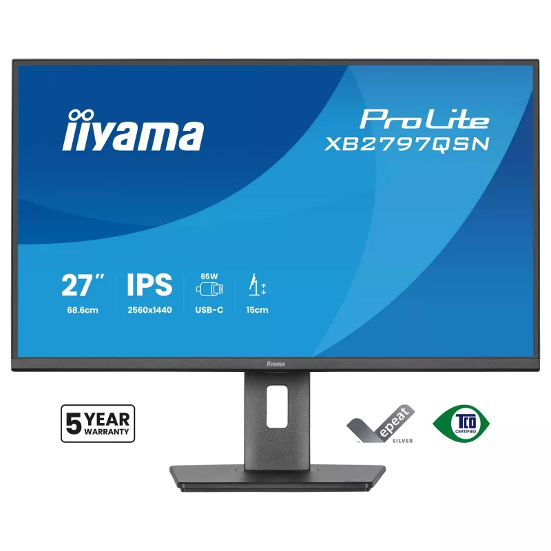 Computer monitor IIYAMA ProLite XB2797QSN-B1 27 inch 2560x1440 Quad HD LCD IPS, matt, USB 3.2 hub, speakers, height adjustable, VESA