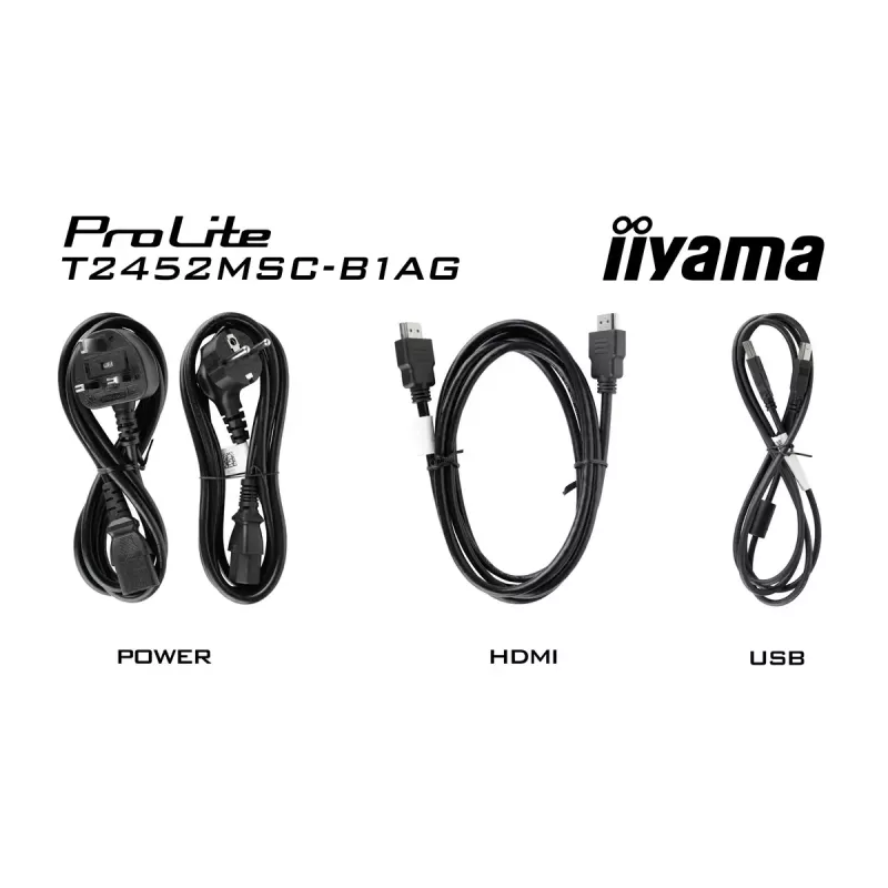 IIYAMA ProLite T2452MSC-B2AG 24 inch Full HD IPS touchscreen monitor 1920×1080, 5 ms, USB 3.2 hub, speakers, VESA