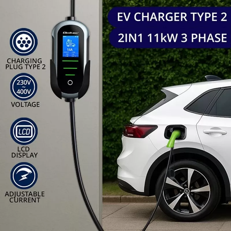 Electric car charger QOLTEC 11 kW 400 V CEE 16 A with WiFi