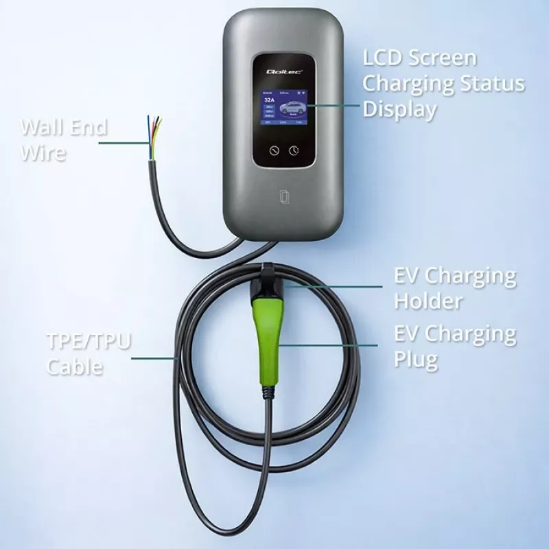 EV charging station QOLTEC 3-phase 22 kW 32 A with WiFi (model 52723)