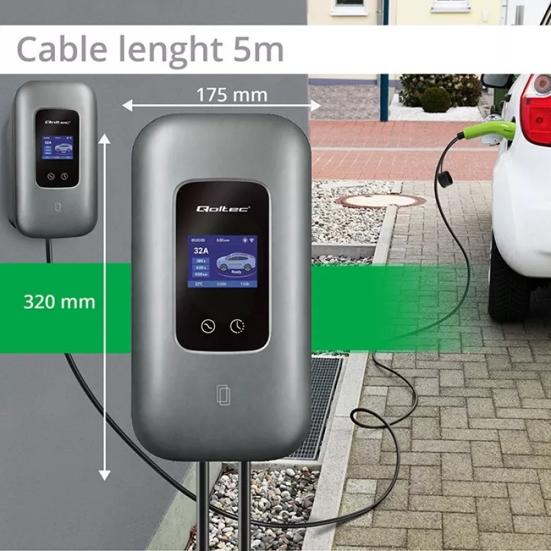 EV charging station QOLTEC 3-phase 22 kW 32 A with WiFi (model 52723)