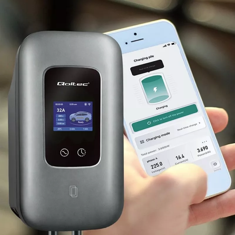 EV charging station QOLTEC 3-phase 22 kW 32 A with WiFi (model 52723)