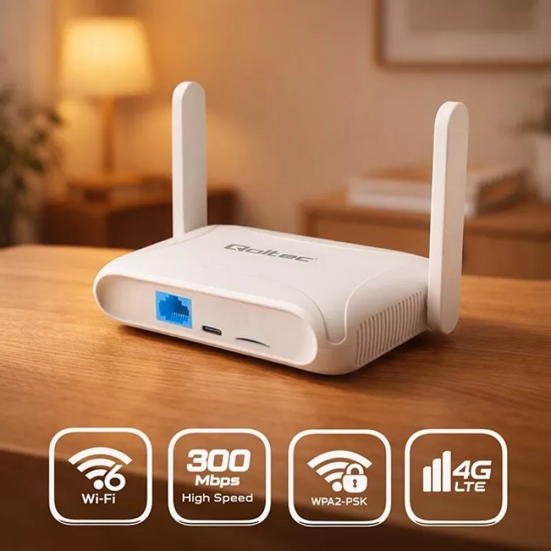 Router QOLTEC 56980 — 4G LTE cellular router with Wi‑Fi 6