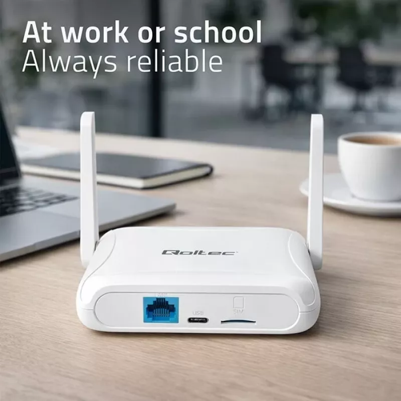 Router QOLTEC 56980 — 4G LTE cellular router with Wi‑Fi 6