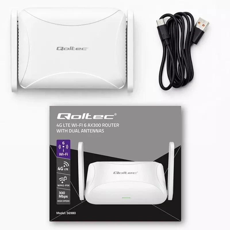 Router QOLTEC 56980 — 4G LTE cellular router with Wi‑Fi 6