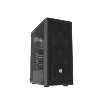Fury Shobo SH8F Midi Tower PC Case — black, windowed, no PSU, 2×USB 3.0, 1×USB 2.0, 2×audio, includes 4×120mm fans