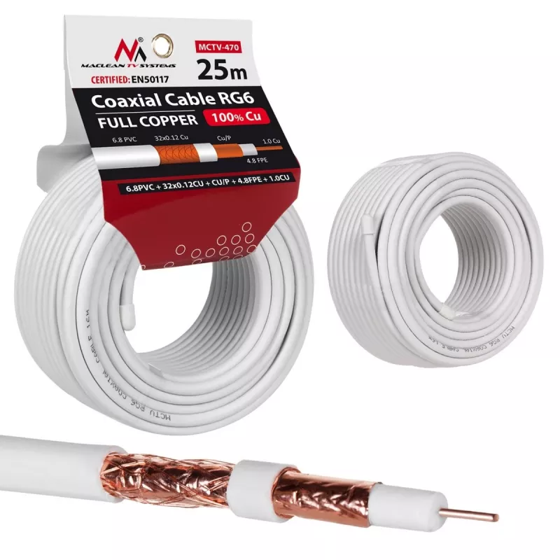 Coaxial cable MACLEAN MCTV-470 RG-6/U 25 m, white