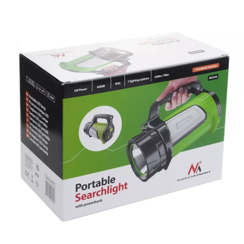 Flashlight MACLEAN MCE345 LED 3-in-1 with powerbank function, 5W XM-L-T6, Cold White 6500K, 3×18650 3.7V 4500mAh