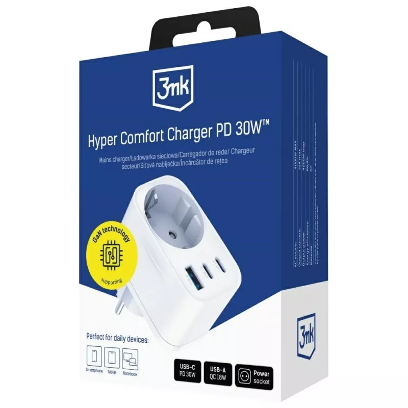 3MK Charger Comfort Charger GaN 30W White – USB power adapter, 30W GaN output