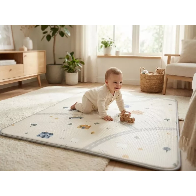 Rolled foam mat teddy bears and pastel road