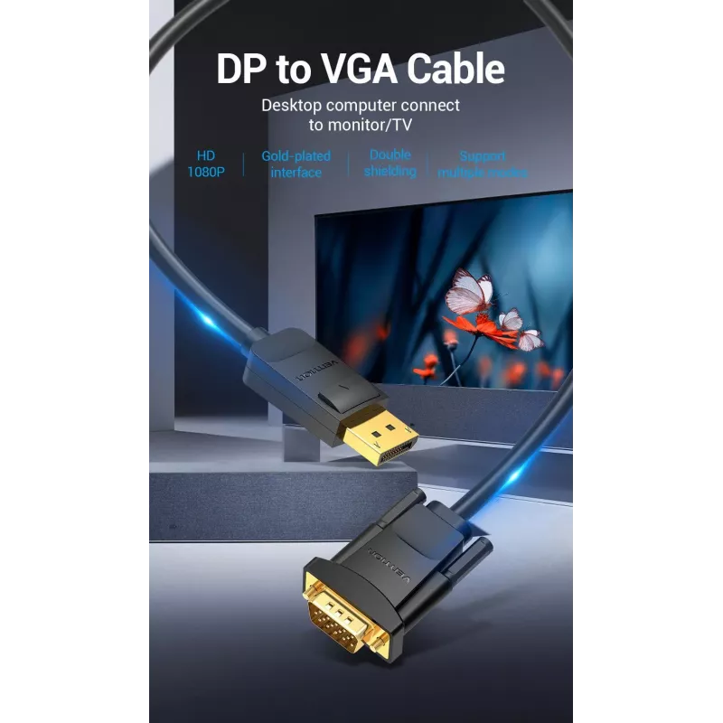 Cable DP to VGA 2M/BLACK Hblbh Vention