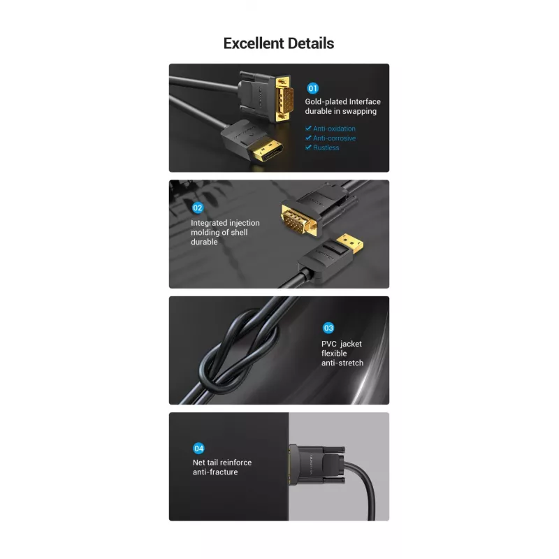 Cable DP to VGA 2M/BLACK Hblbh Vention