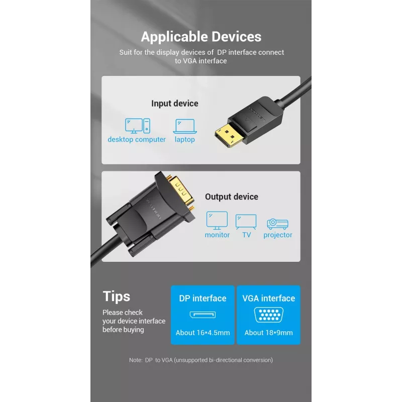 Cable DP to VGA 2M/BLACK Hblbh Vention