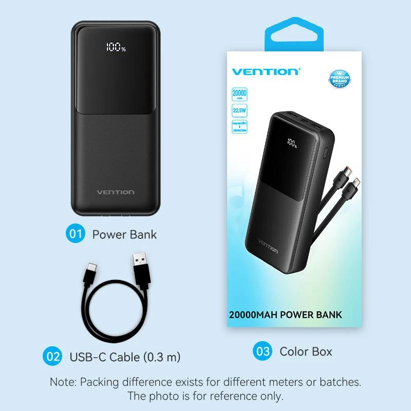 Power Bank USB 20000MAH 22.5W/BLACK FHPB0 Vention